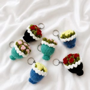 Mini Crochet Bouquet Keychain – Handmade