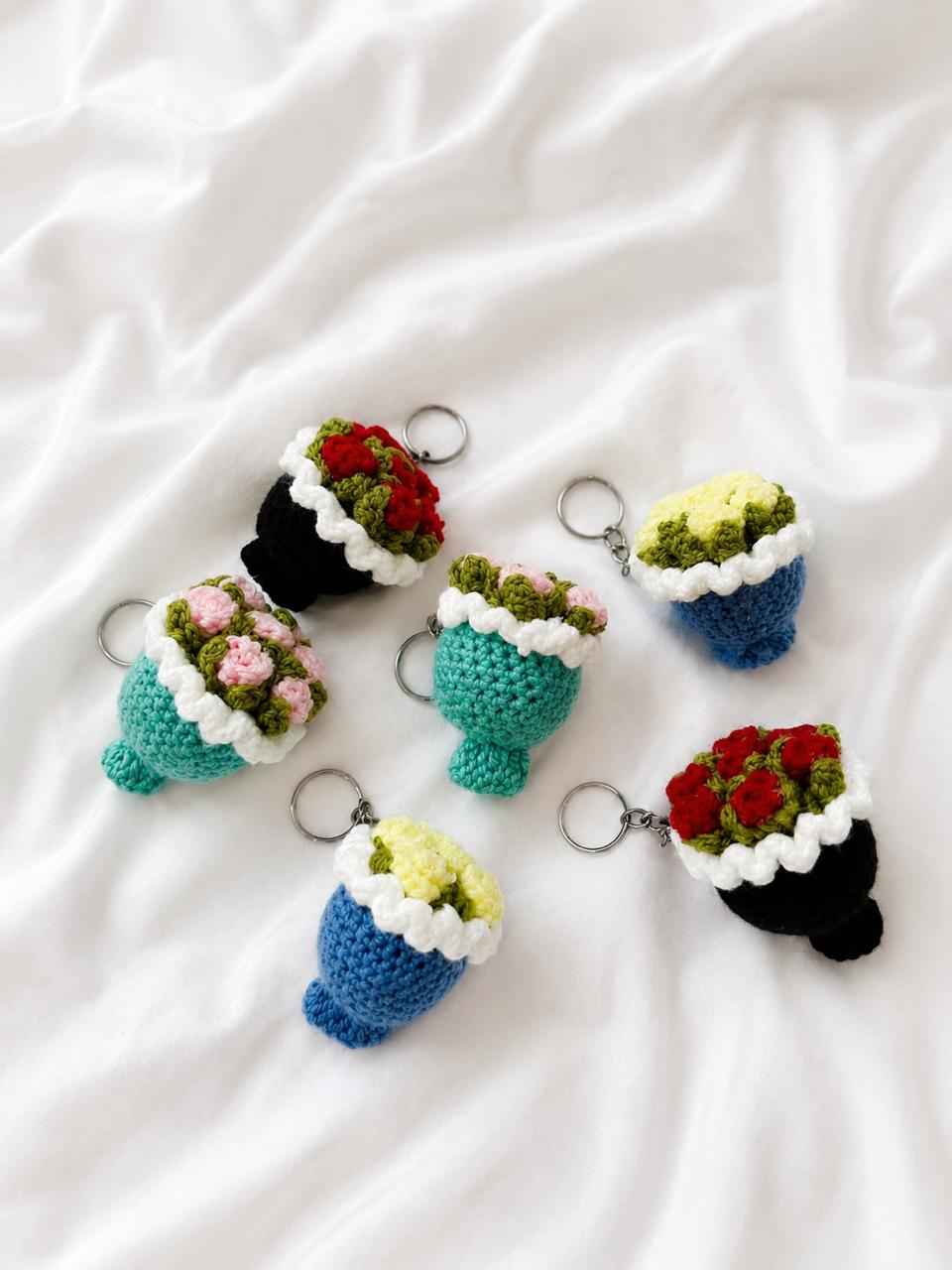 Mini Crochet Bouquet Keychain – Handmade