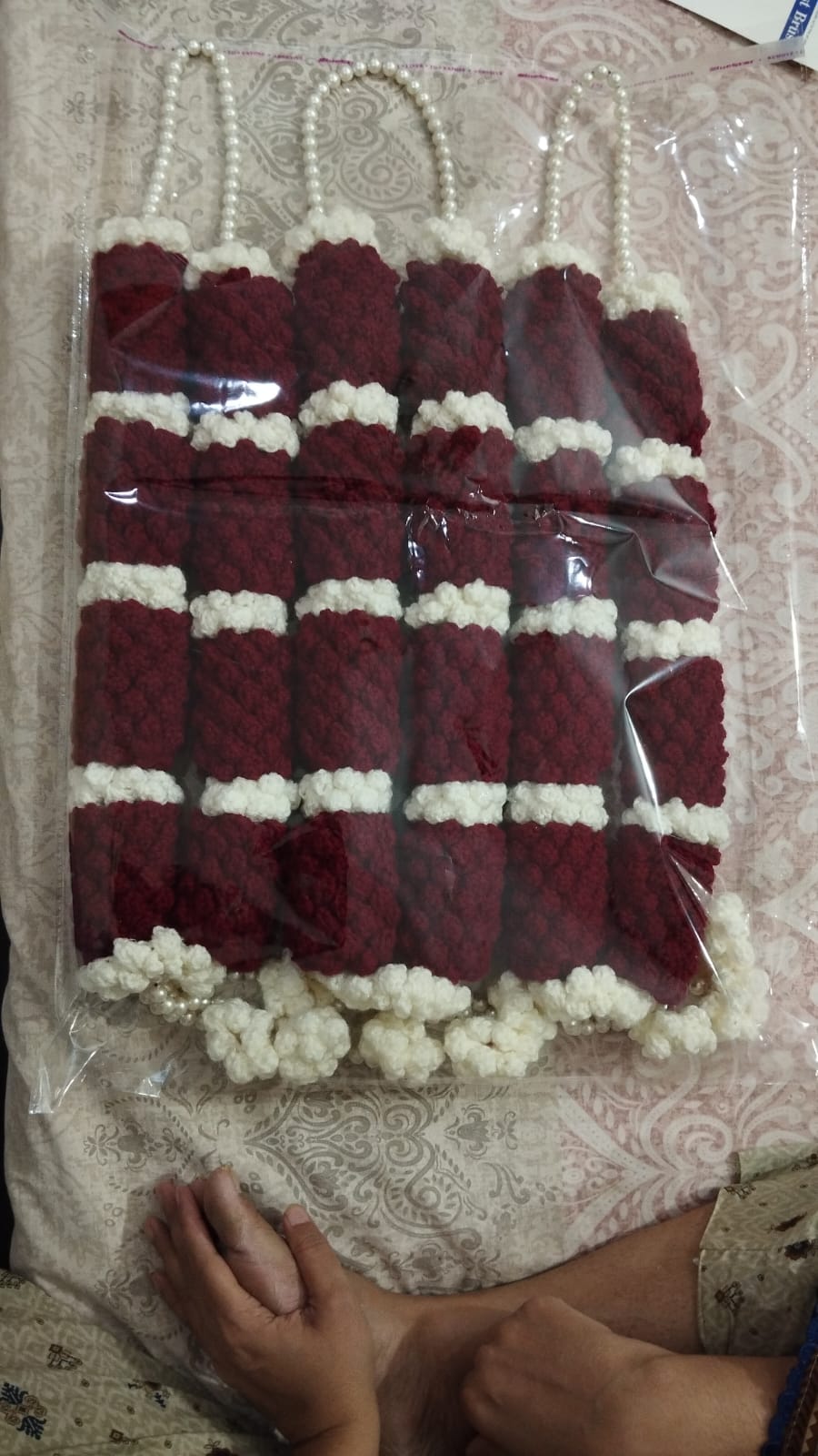 Handmade maroon and ivory crochet bridal haar by Veloura