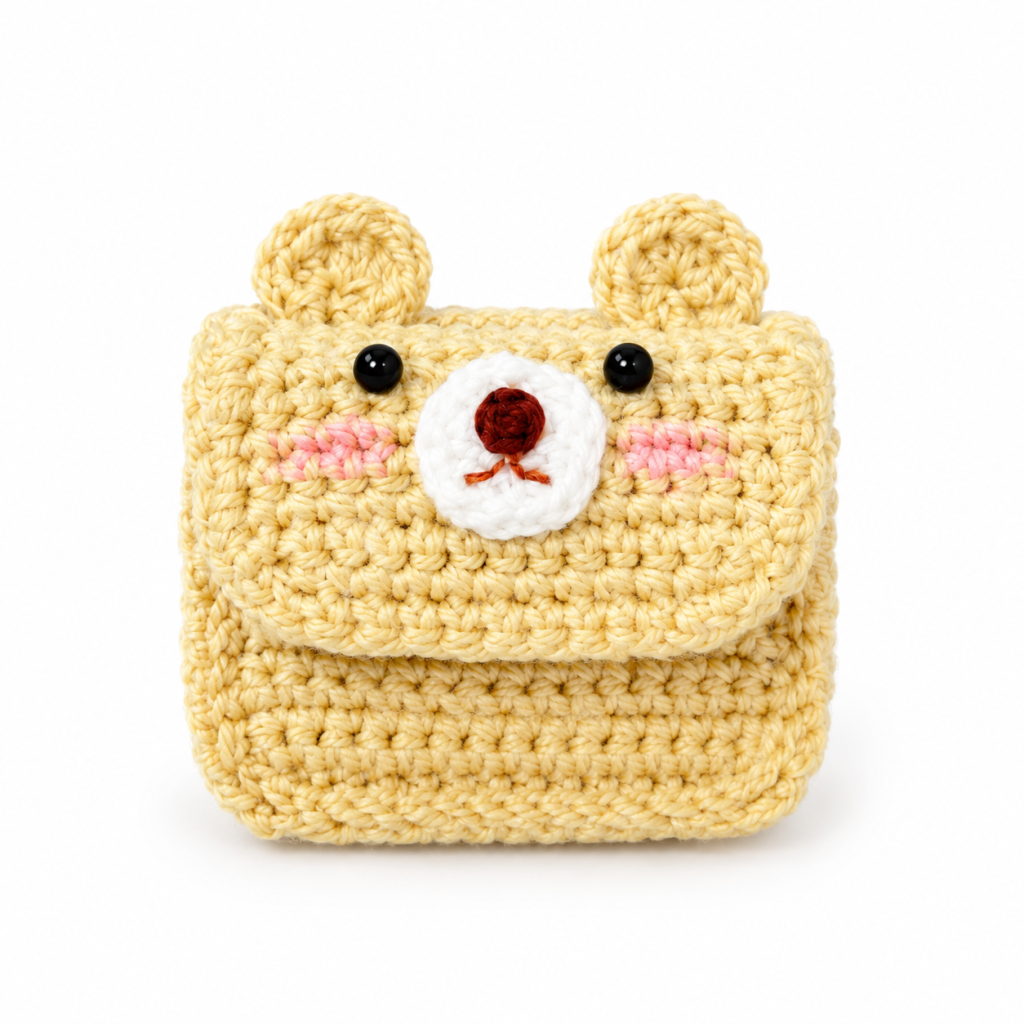 Bear mini crochet wallet handmade by Veloura